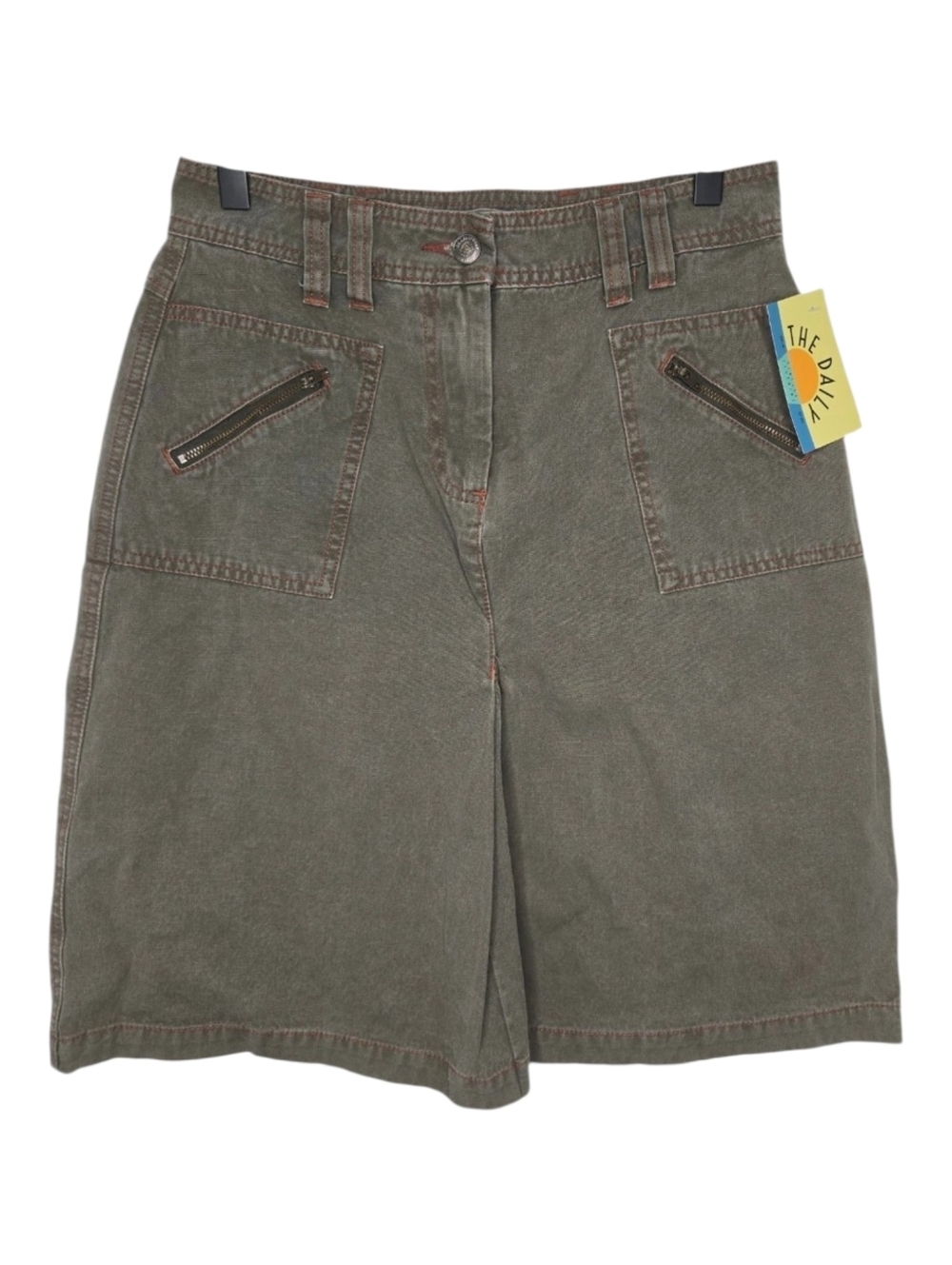 Isabella Bird Womens Olive Green Y2K Pleated Utility Cargo Denim Jean Skirt 6